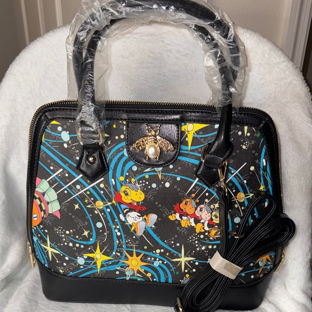 American Bee Black and Multicolor Satchel/Crossbody, NEW